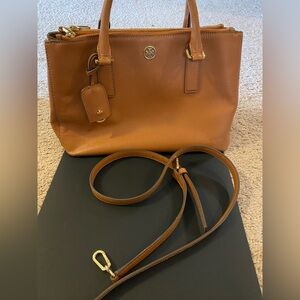 Tory Burch Robinson Double Zip - Saffiano Cognac Leather Classic Shoulder Bag